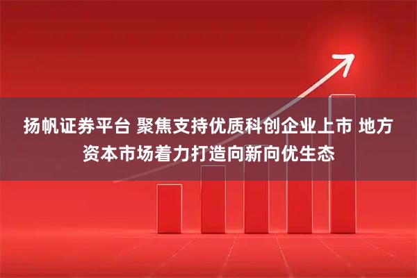 扬帆证券平台 聚焦支持优质科创企业上市 地方资本市场着力打造向新向优生态